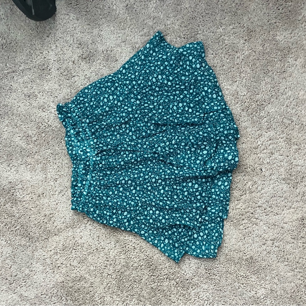 Teal Floral Print Skort